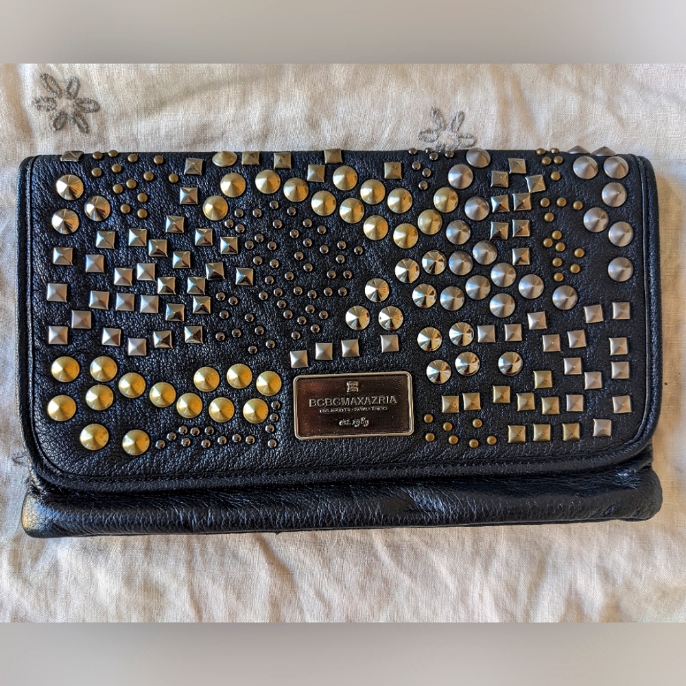 BCBG studded leather clutch